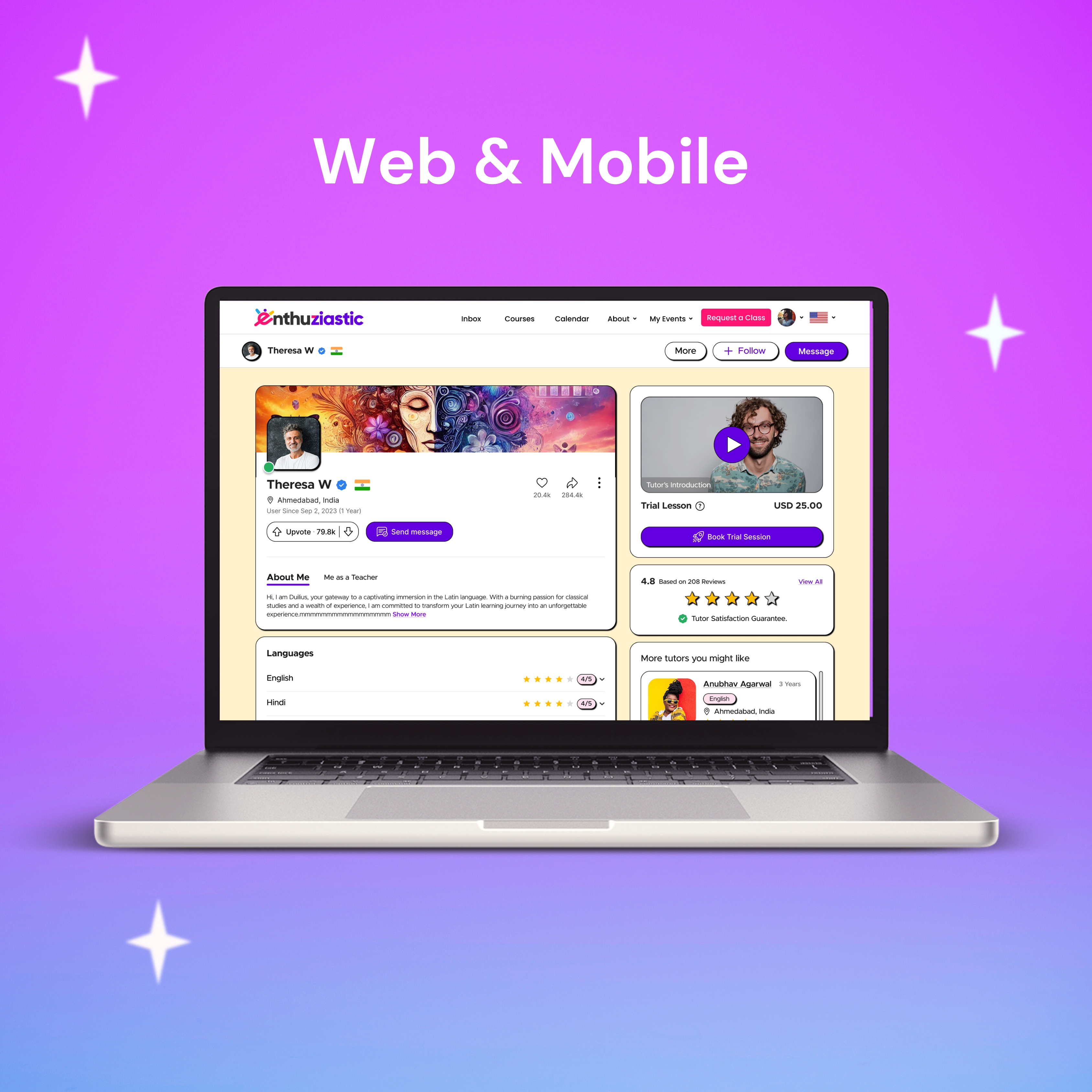 Redesigned tutor profile mockup